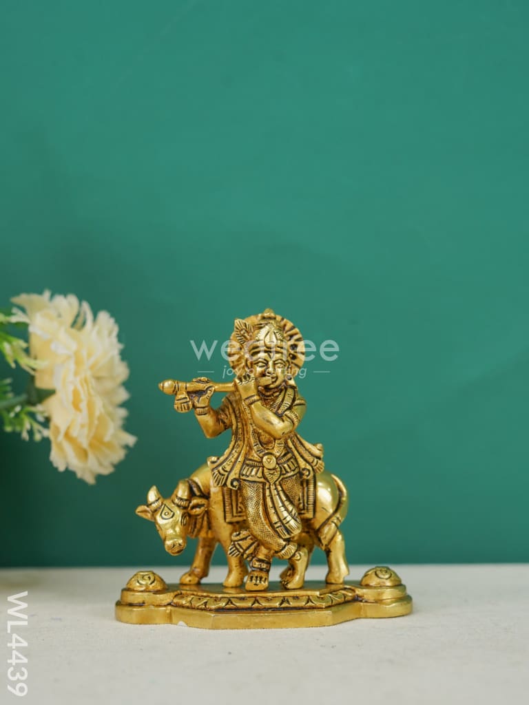 Brass Krishna Figurine With Cow - Wl4439 Figurines