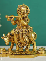 Brass Krishna Figurine With Cow - Wl4439 Figurines