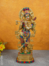 Brass Krishna Idol With Stone Work - Wl4107 Figurines