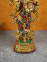 Brass Krishna Idol With Stone Work - Wl4107 Figurines