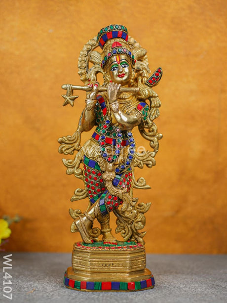 Brass Krishna Idol With Stone Work - Wl4107 Figurines