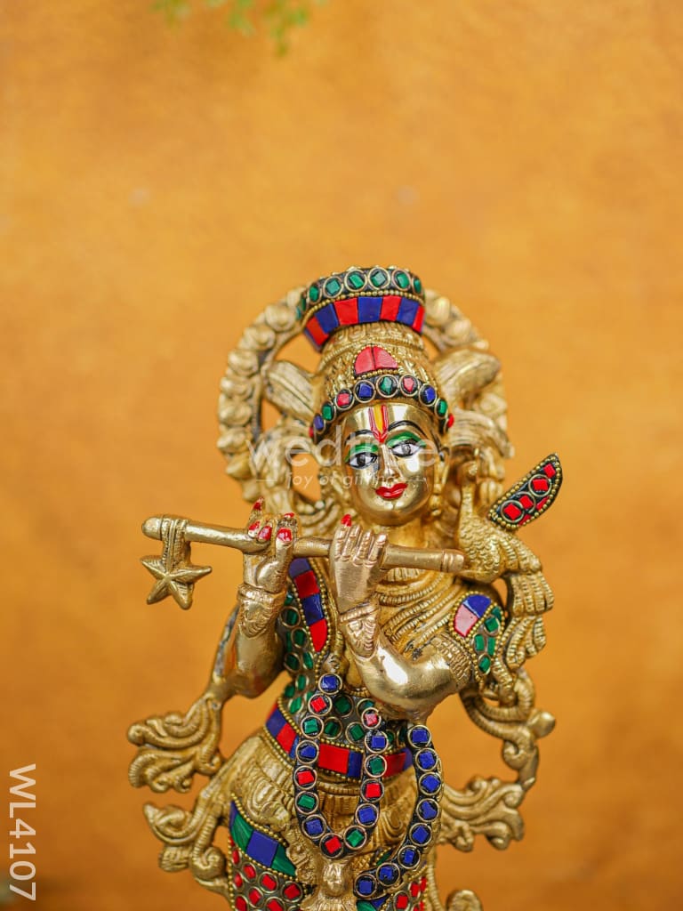 Brass Krishna Idol With Stone Work - Wl4107 Figurines