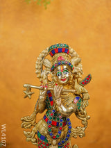 Brass Krishna Idol With Stone Work - Wl4107 Figurines