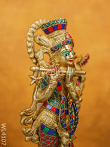 Brass Krishna Idol With Stone Work - Wl4107 Figurines