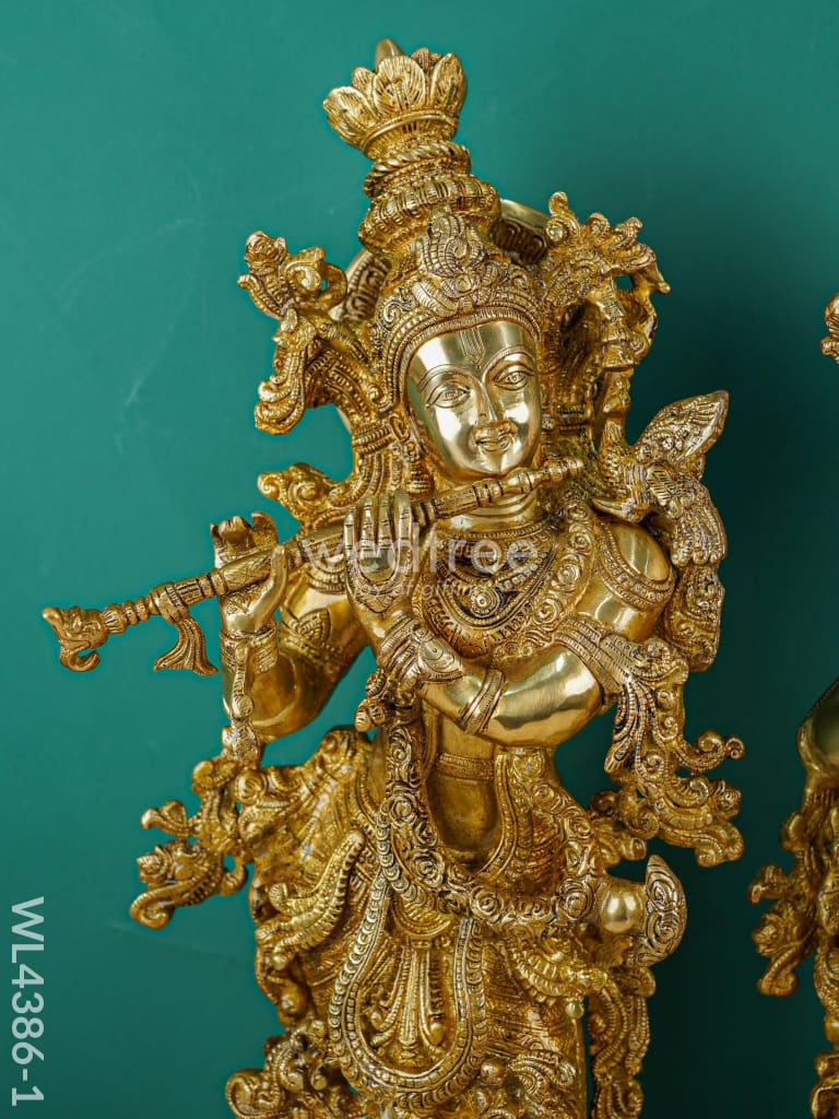 Brass Krishna Radha Figurines - Set Of 2 Wl4386