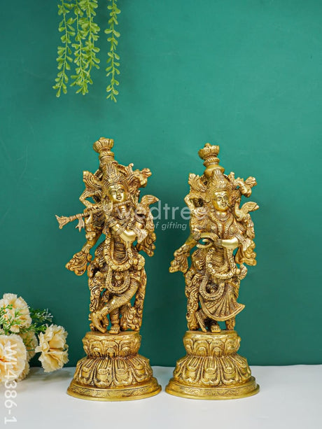 Brass Krishna Radha Figurines - Set Of 2 Wl4386