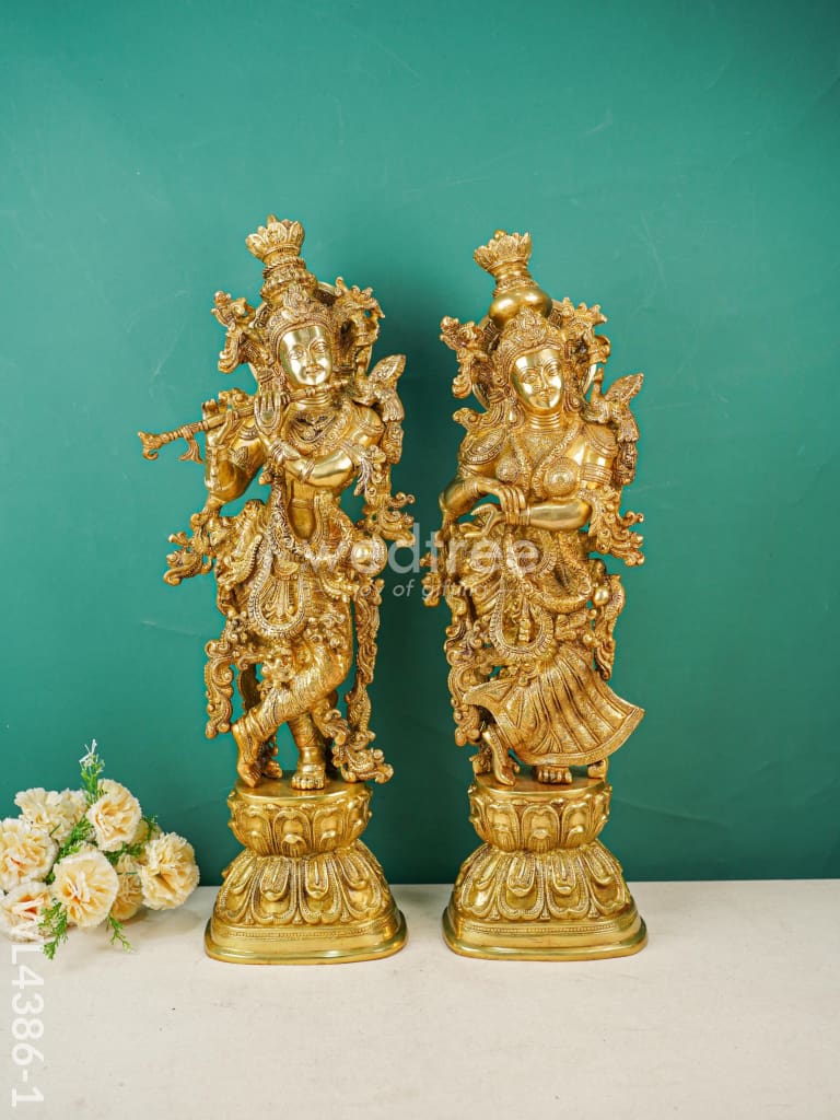 Brass Krishna Radha Figurines - Set Of 2 Wl4386