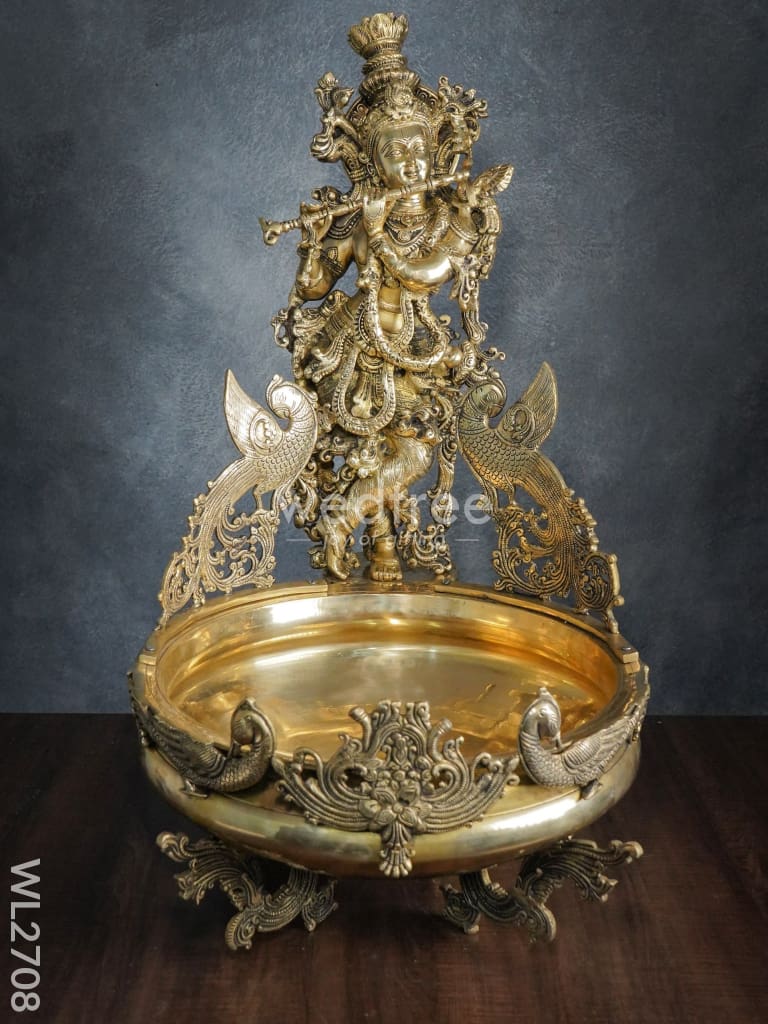 Brass Antique Krishna Urli - Wl2708