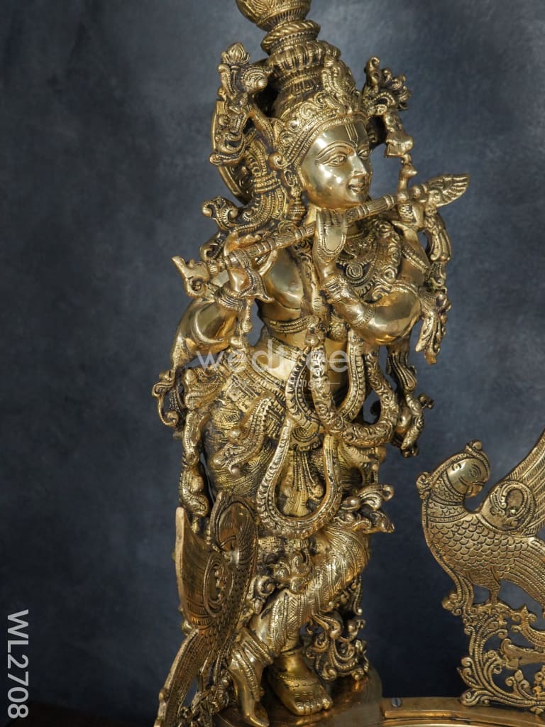 Brass Antique Krishna Urli - Wl2708