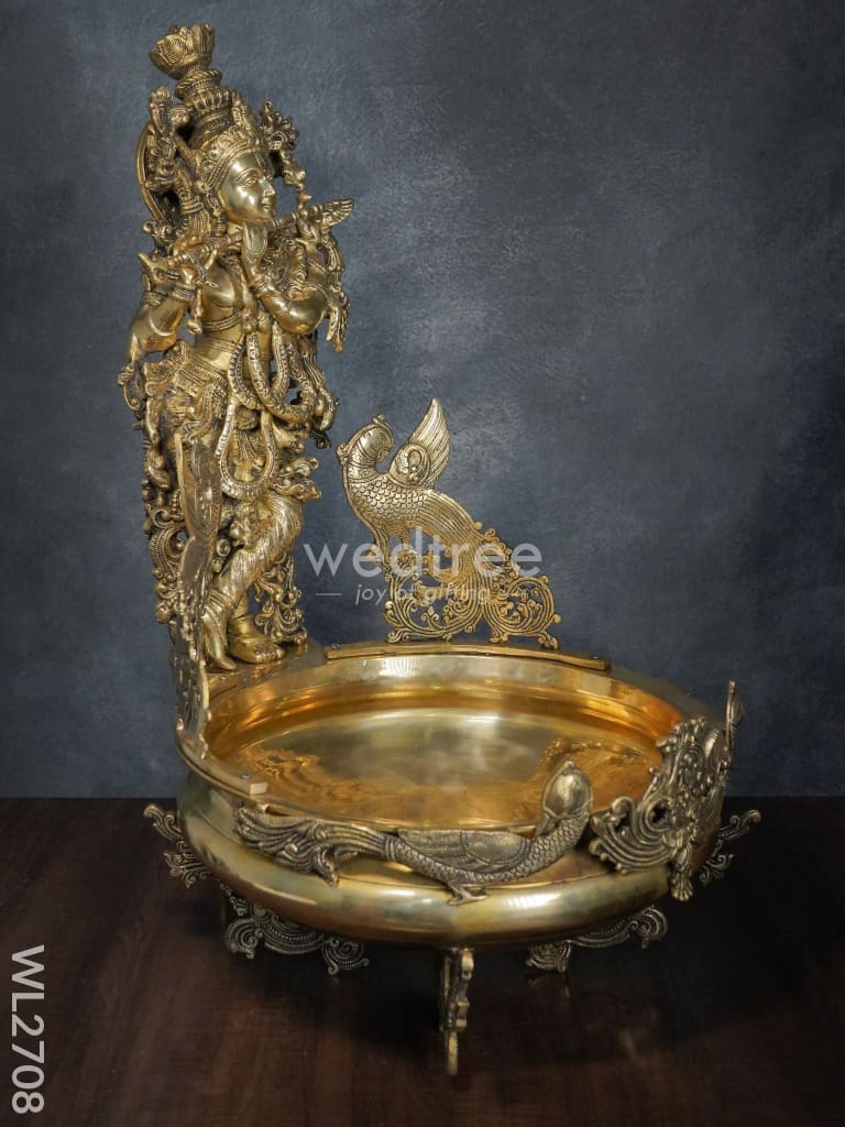 Brass Antique Krishna Urli - Wl2708