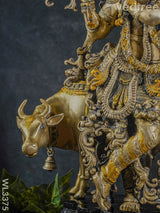 Brass Krishna With Cow - Black Antique Finish Wl3375 Figurines