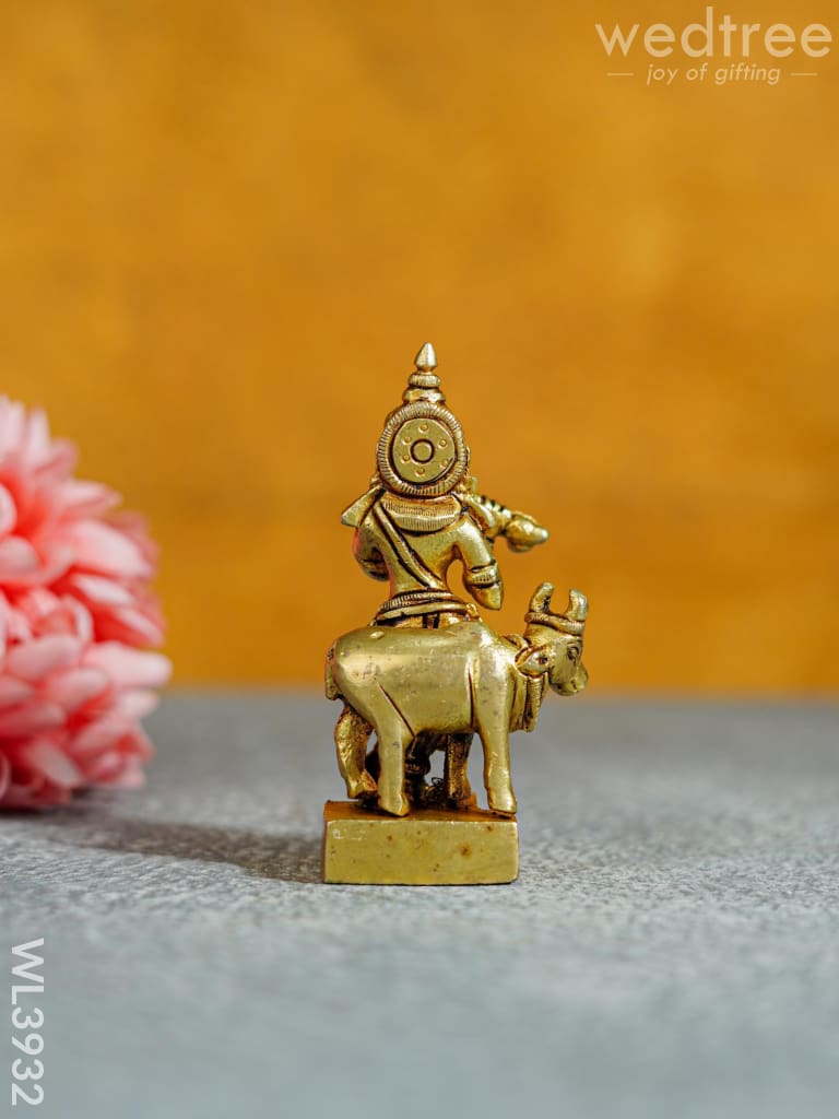 Brass Krishna With Cow - Wl3932 Figurines