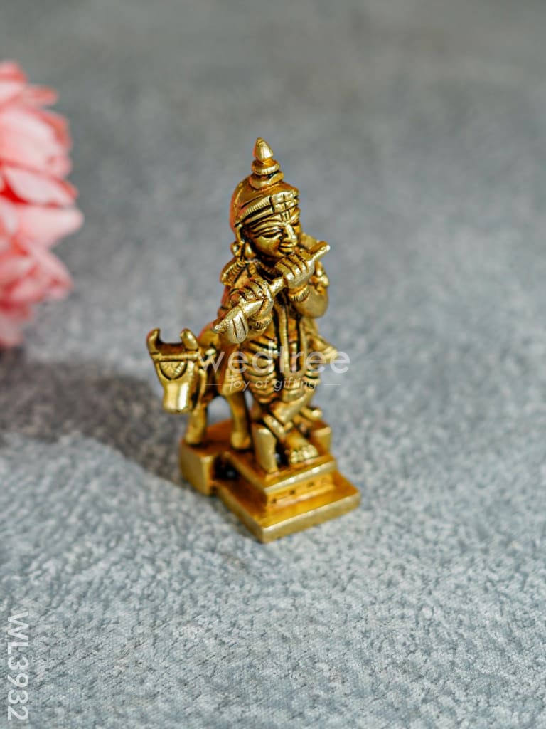 Brass Krishna With Cow - Wl3932 Figurines