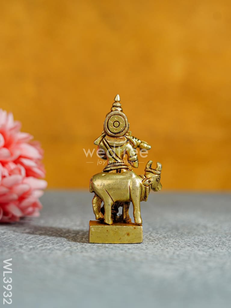 Brass Krishna With Cow - Wl3932 Figurines