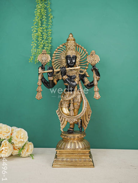 Brass Krishna With Shank Chakra - Wl4496 Figurines