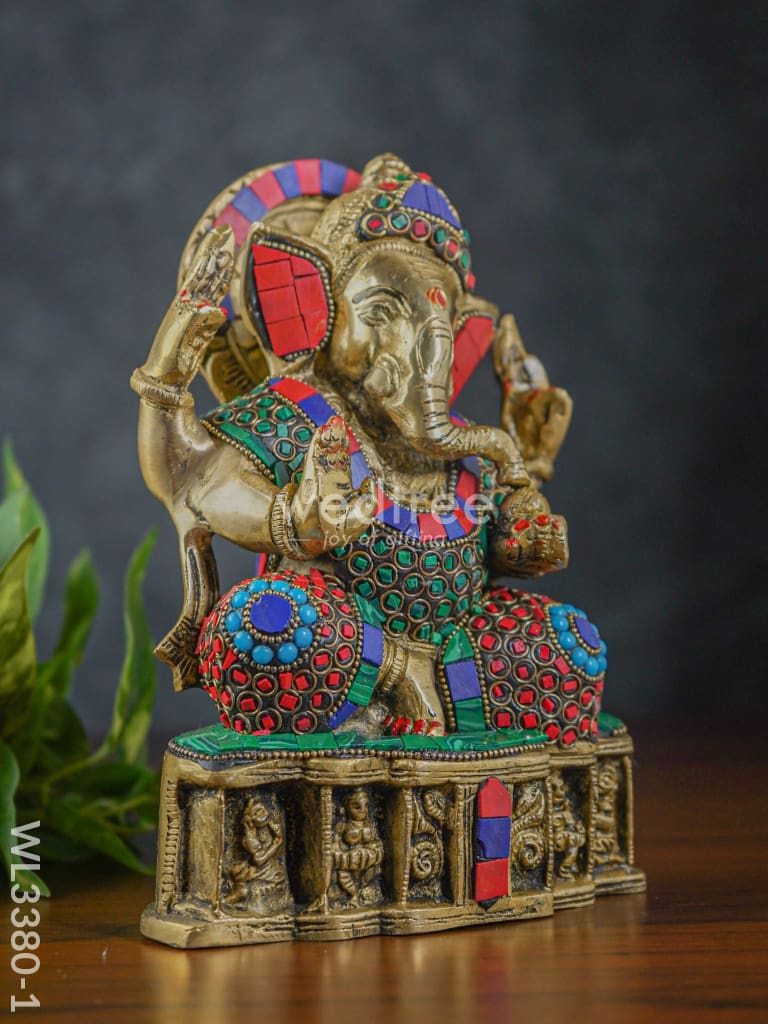 Brass Laddu Ganesha With Stone Work - Wl3380-1 Figurines