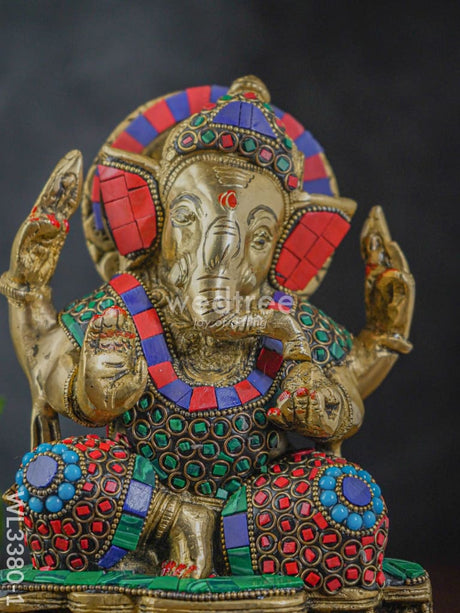 Brass Laddu Ganesha With Stone Work - Wl3380-1 Figurines