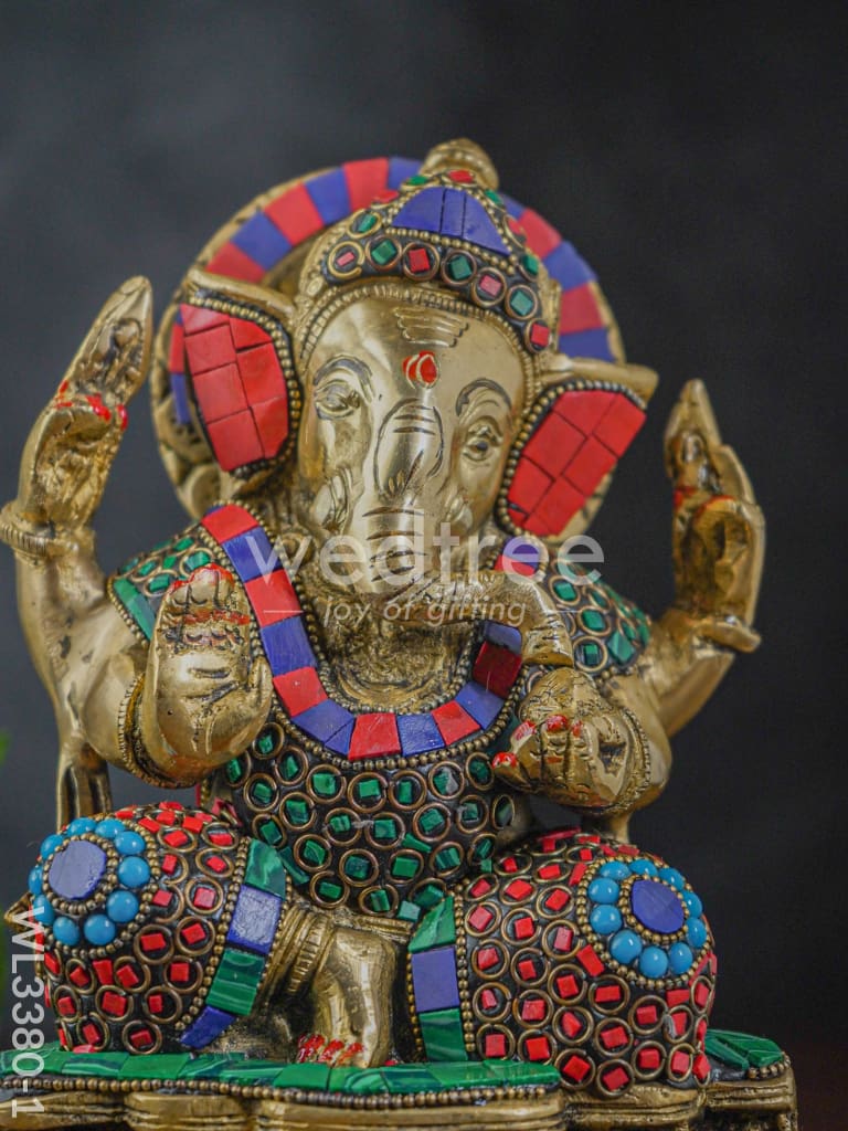 Brass Laddu Ganesha With Stone Work - Wl3380-1 Figurines