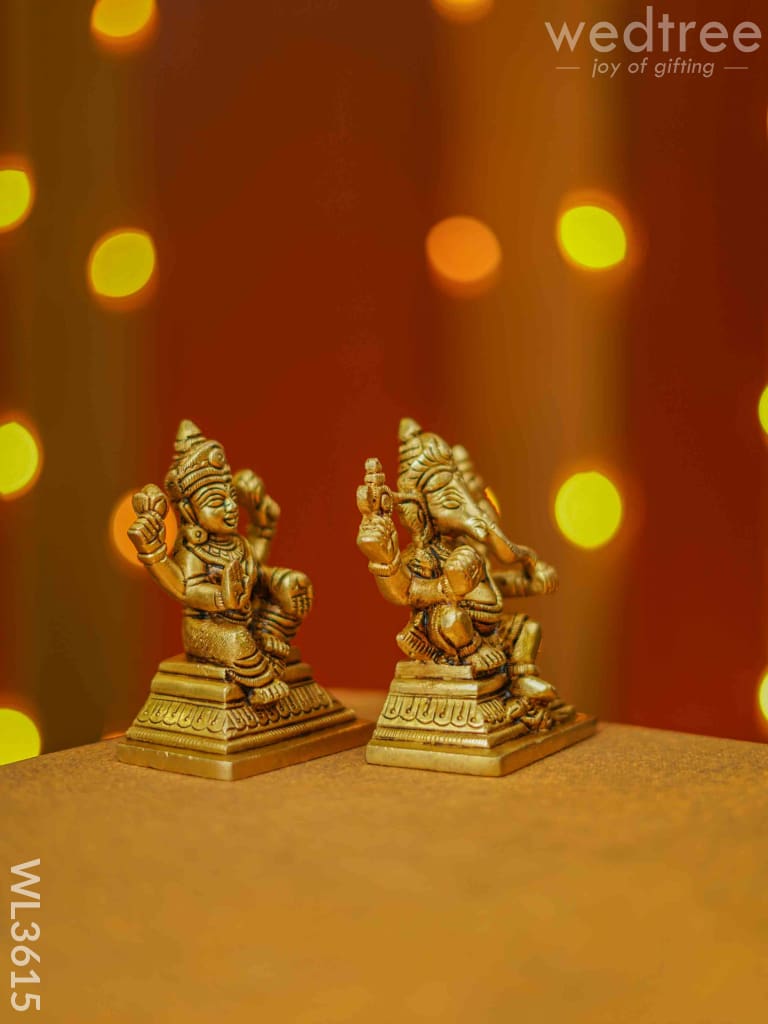 Brass Lakshmi Ganesha Idol - Set Of 2 Wl3615 Figurines