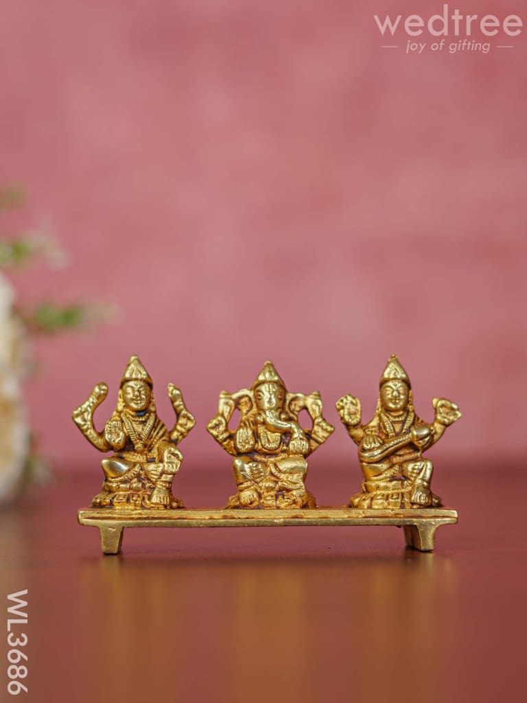 Brass Lakshmi Ganesha Saraswathi In Chowki - Wl3686 Figurines