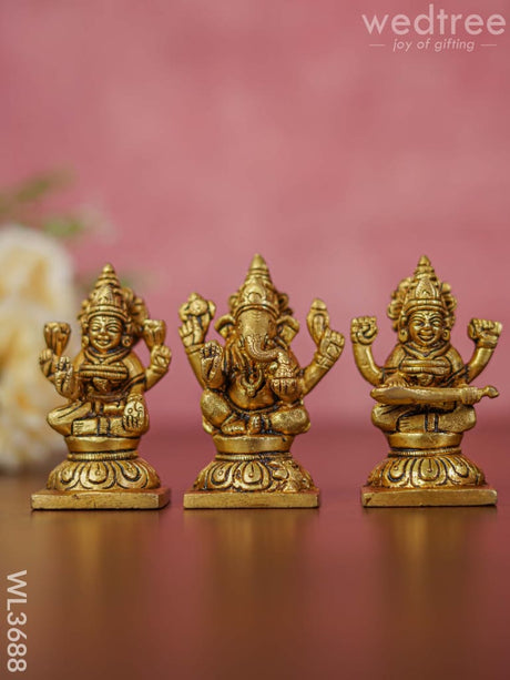 Brass Lakshmi Ganesha Saraswathi Idols - Set Of 3 Wl3688 Figurines