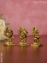 Brass Lakshmi Ganesha Saraswathi Idols - Set Of 3 Wl3688 Figurines