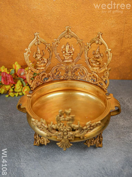 Brass Lakshmi-Ganesha-Saraswathi Urli - Wl4108
