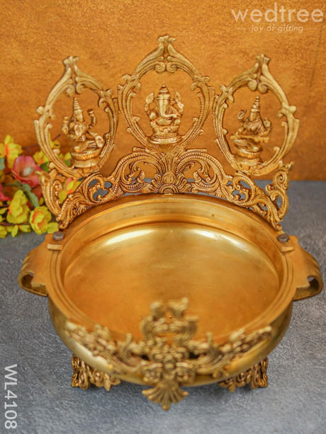 Brass Lakshmi-Ganesha-Saraswathi Urli - Wl4108