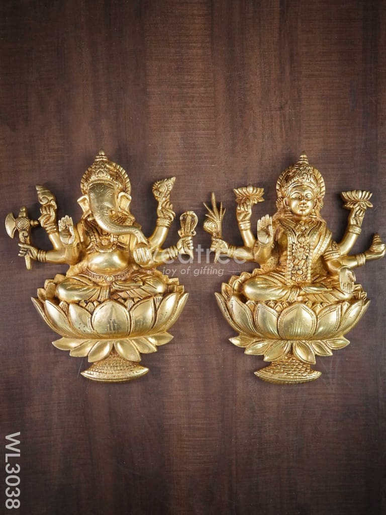 Brass Lakshmi Ganesha Wall Hanging - Set Of 2 Wl3038 Figurines