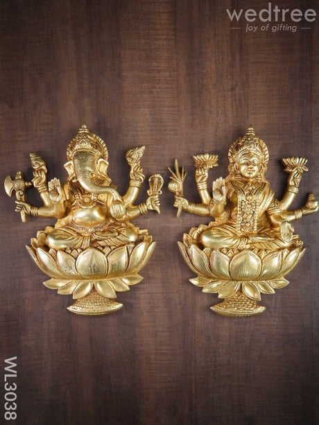 Brass Lakshmi Ganesha Wall Hanging - Set Of 2 Wl3038 Figurines