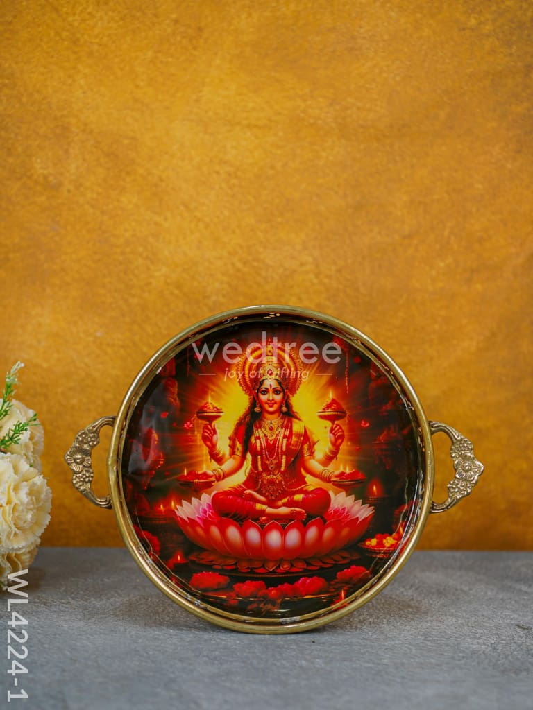 Brass Lakshmi Printed Tray - Wl4224 10 Inch Utility