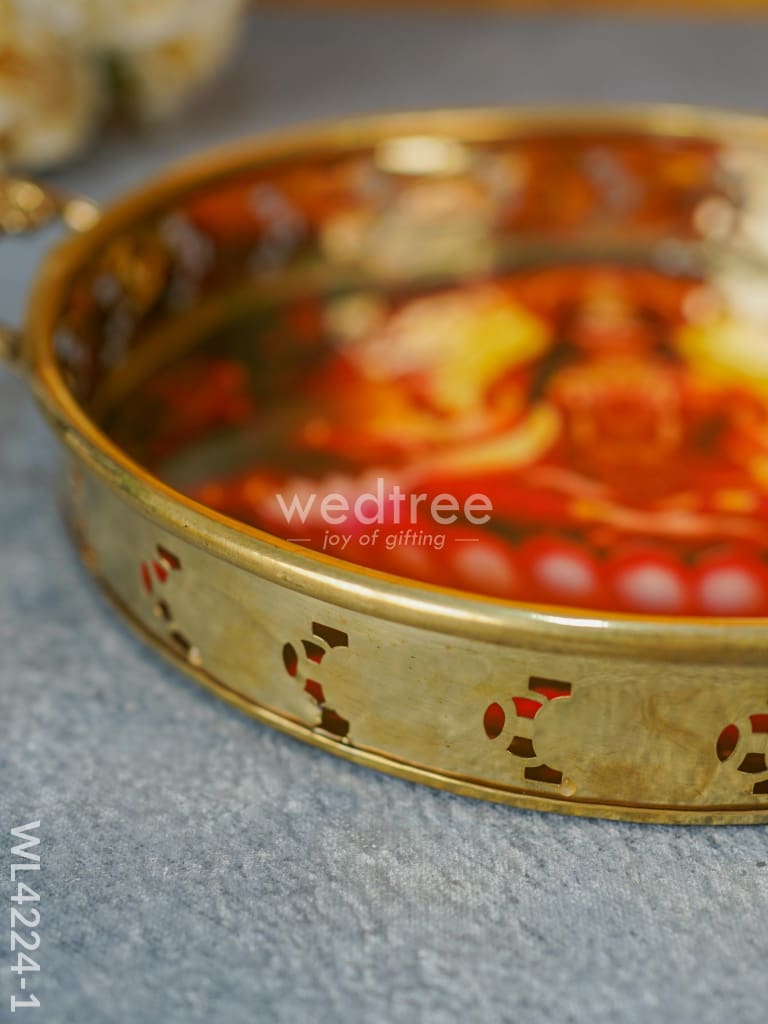 Brass Lakshmi Printed Tray - Wl4224 Utility