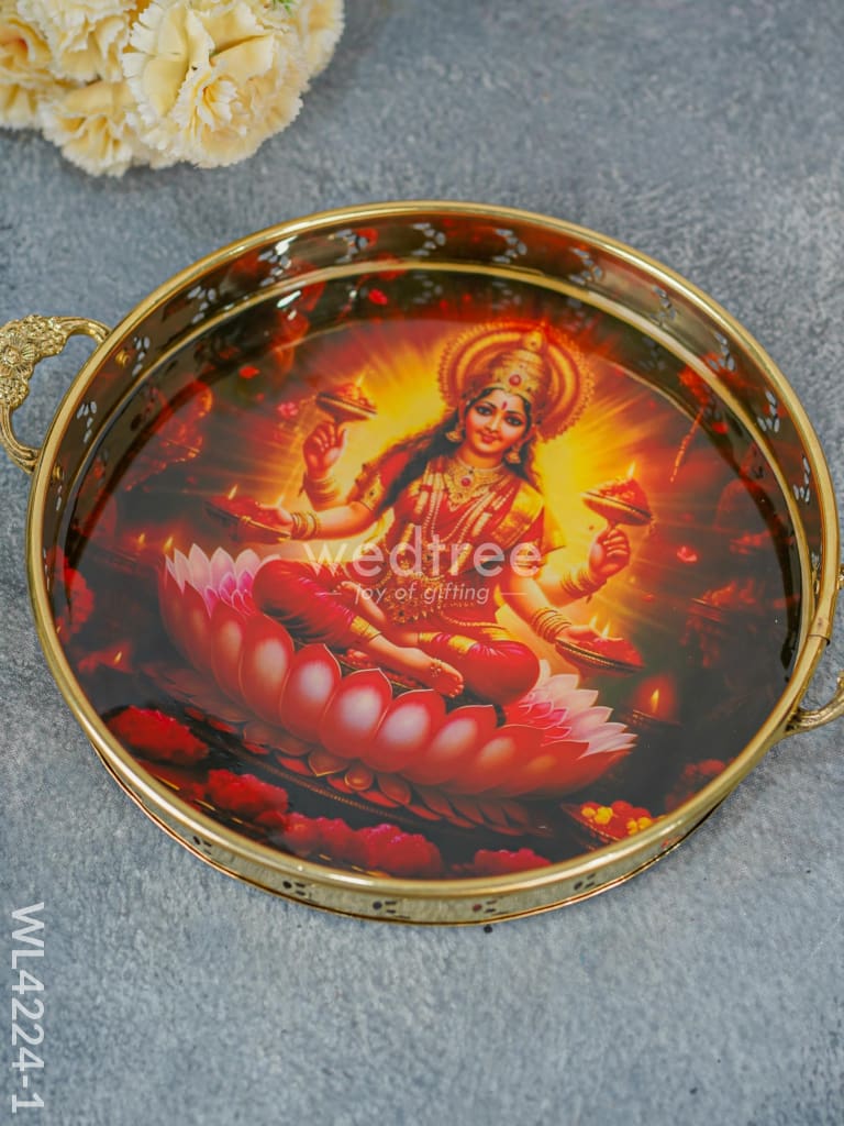 Brass Lakshmi Printed Tray - Wl4224 Utility