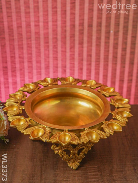 Brass Lotus Diya Urli - 8 Inch Wl3373