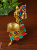 Brass Lotus Diya With Chowki & Stone Work - Wl2771