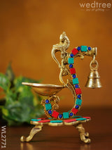 Brass Lotus Diya With Chowki & Stone Work - Wl2771