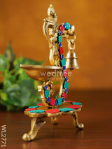 Brass Lotus Diya With Chowki & Stone Work - Wl2771