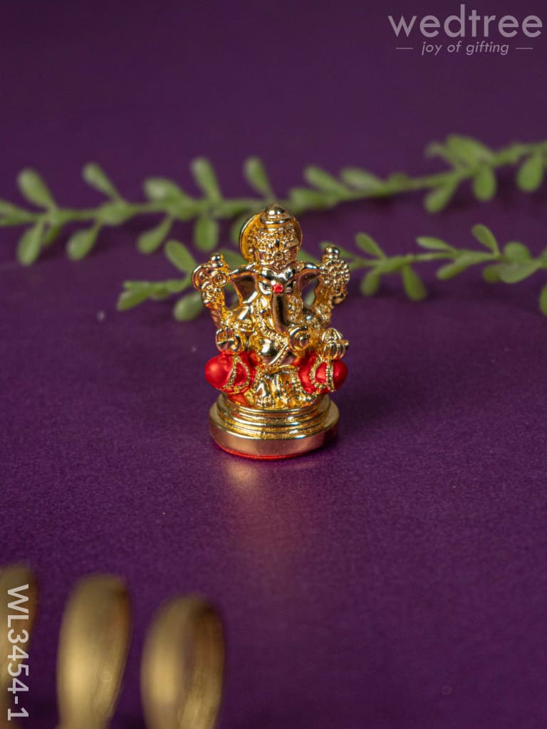 Brass Miniature Ganesha Idol - Wl3454 Red Figurines