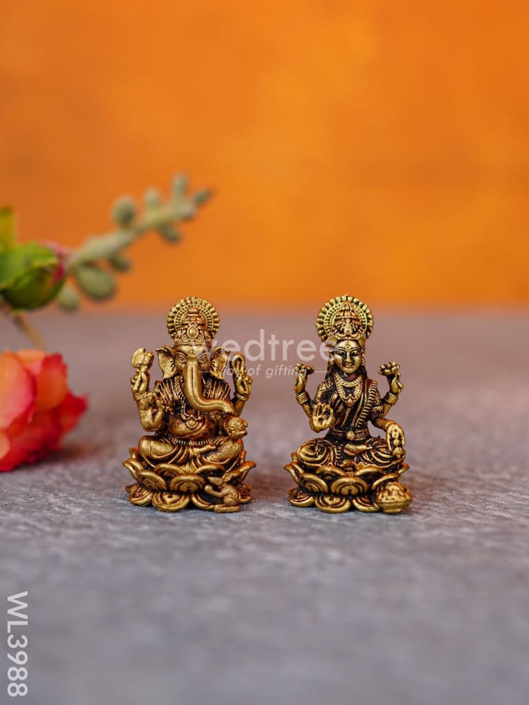 Brass Miniature Ganesha-Lakshmi Idols - Wl3988 Figurines