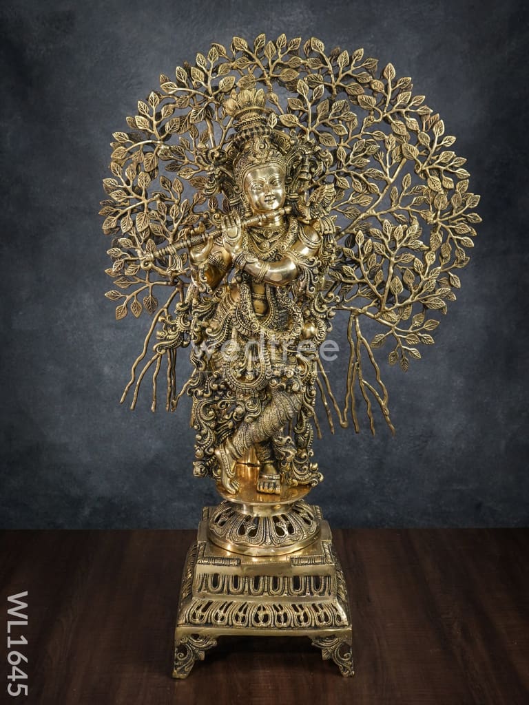 Brass Murali Krishna With Kalpavriksha Tree - Wl1645 Figurines