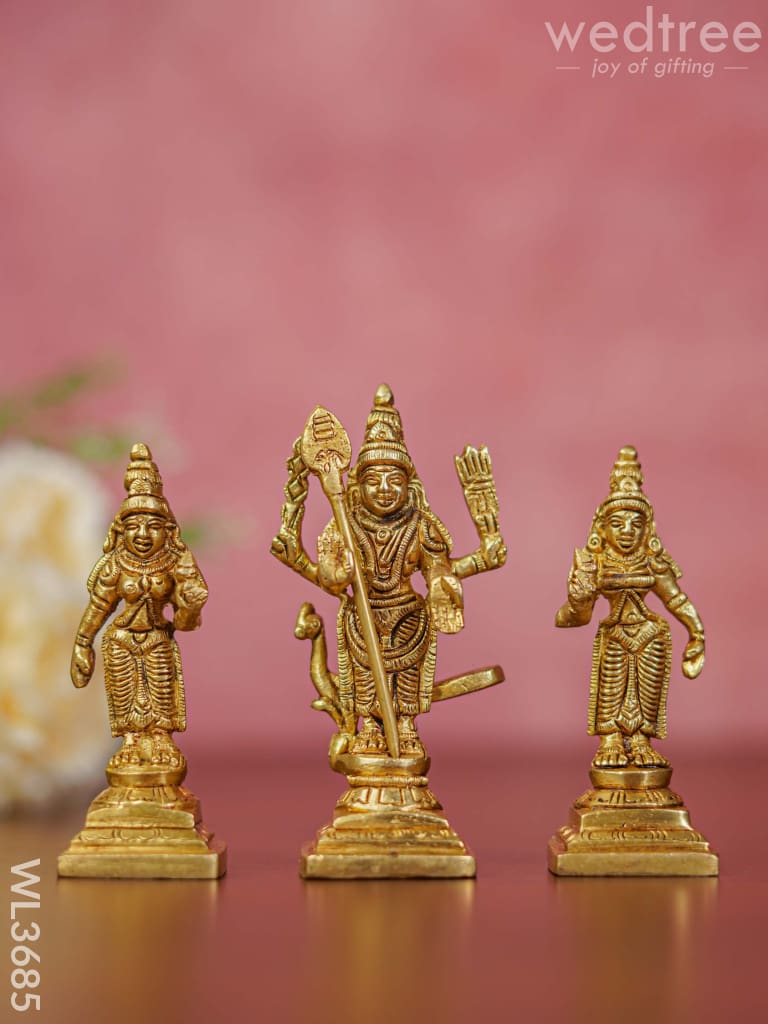 Brass Murugan Valli Deivanai Idols - Set Of 3 Wl3685 Figurines