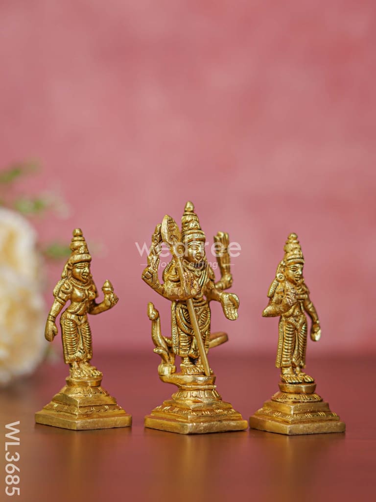 Brass Murugan Valli Deivanai Idols - Set Of 3 Wl3685 Figurines