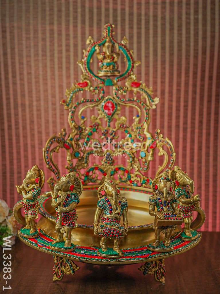 Brass Musical Ganesha Urli With Stone Work - Wl3383-1