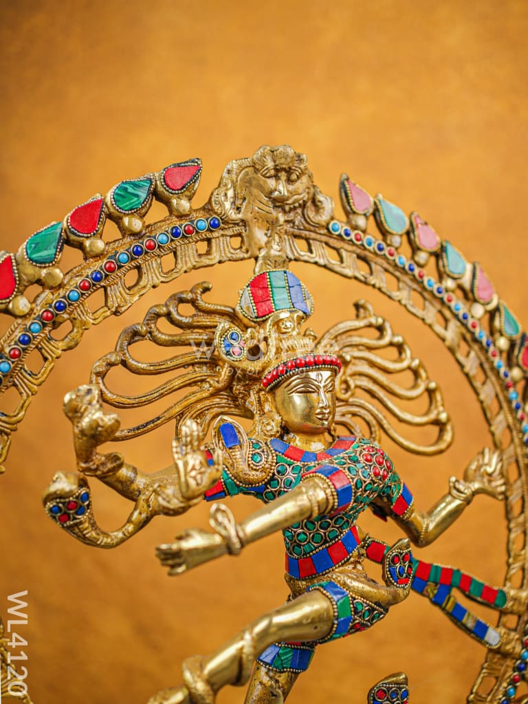 Brass Dancing Nataraja With Colourful Stonework - Wl4120 Figurines