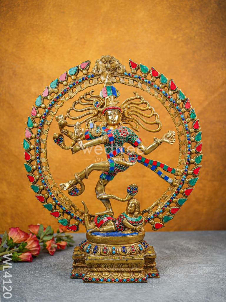 Brass Dancing Nataraja With Colourful Stonework - Wl4120 Figurines