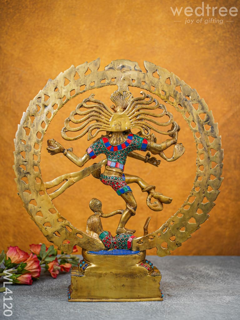 Brass Dancing Nataraja With Colourful Stonework - Wl4120 Figurines