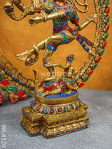 Brass Dancing Nataraja With Colourful Stonework - Wl4120 Figurines