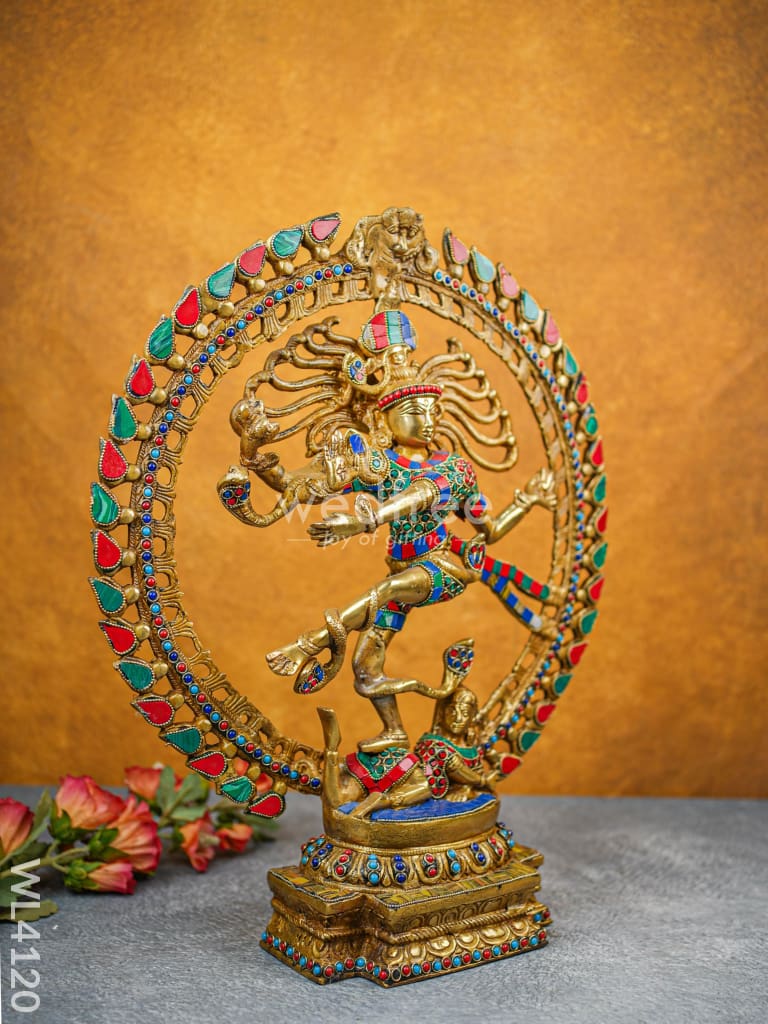 Brass Dancing Nataraja With Colourful Stonework - Wl4120 Figurines