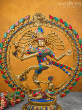 Brass Dancing Nataraja With Colourful Stonework - Wl4120 Figurines