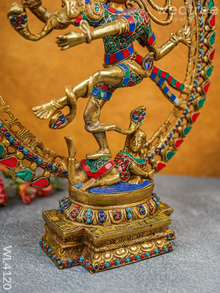 Brass Dancing Nataraja With Colourful Stonework - Wl4120 Figurines